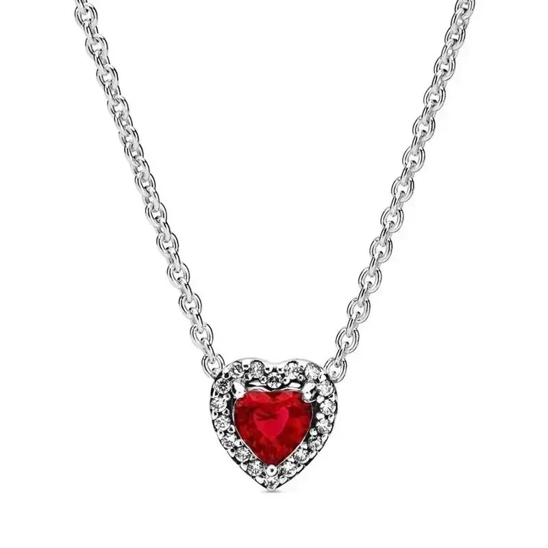 Classic 925 sterling silver women\'s high-quality fashionable heart-shaped crystal necklace fit original charm beads DIY gift