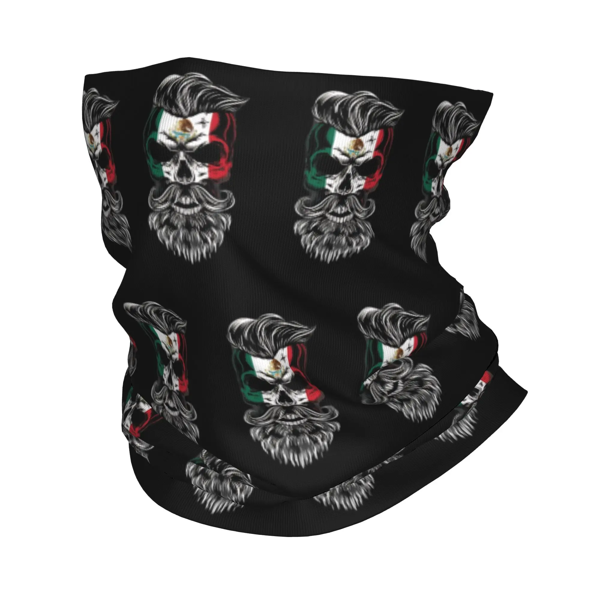 Mexican Flag Skull With Mustache And Beard Winter Headband Neck Warmer Women Men Ski Hunting Tube Scarf  Face Bandana Gaiter