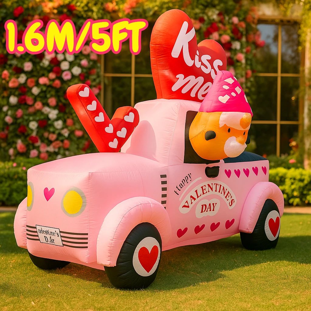 

1.6/5FT Valentine's Day Outdoor Inflatable Decoration Automotive Goblin Courtyard Romantic Build-in LED Light Garden Decor