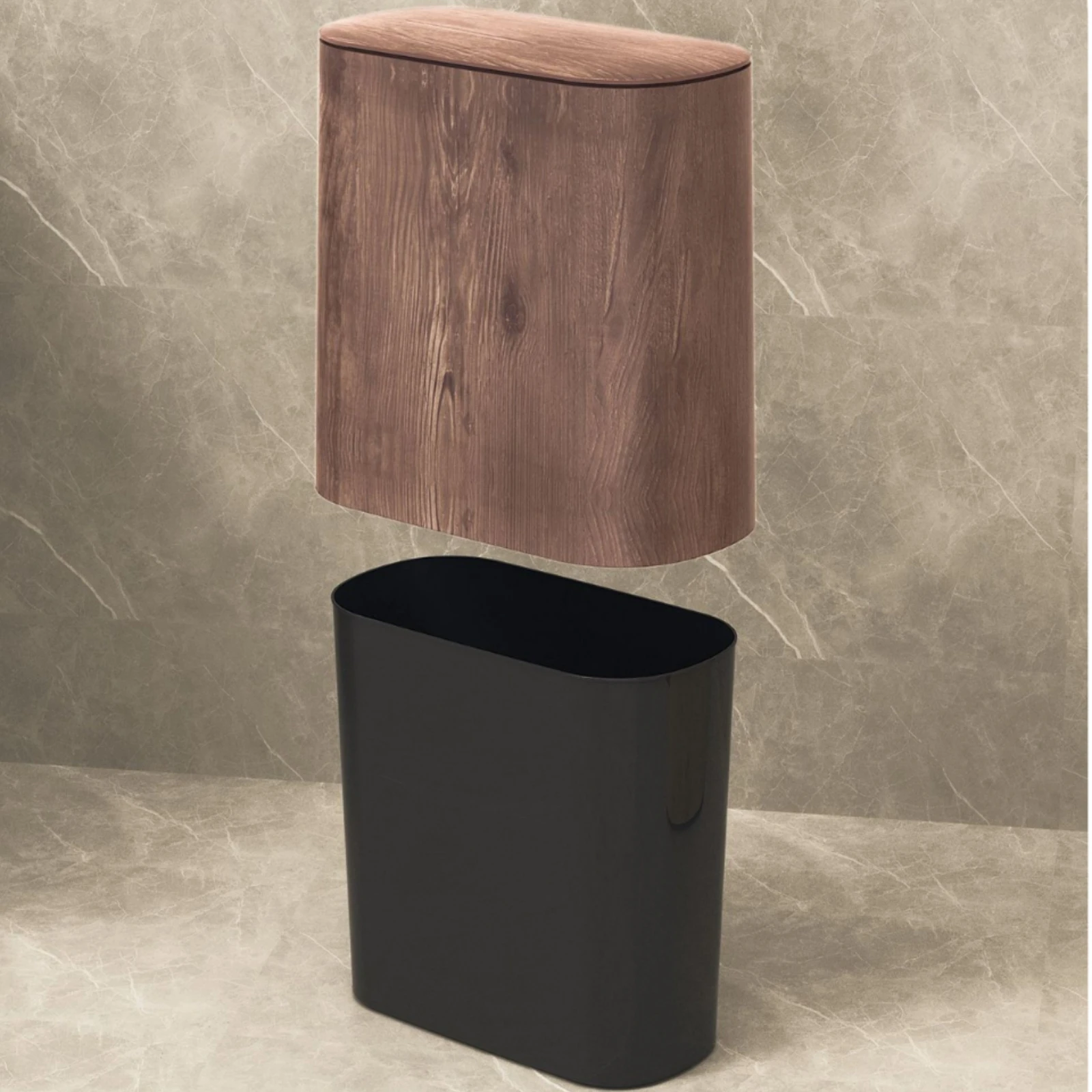 Slim Trash Can Minimalist Trash Can with Lid Rectangular Waste Bin Compact Wastebasket Small for Bathroom, Office