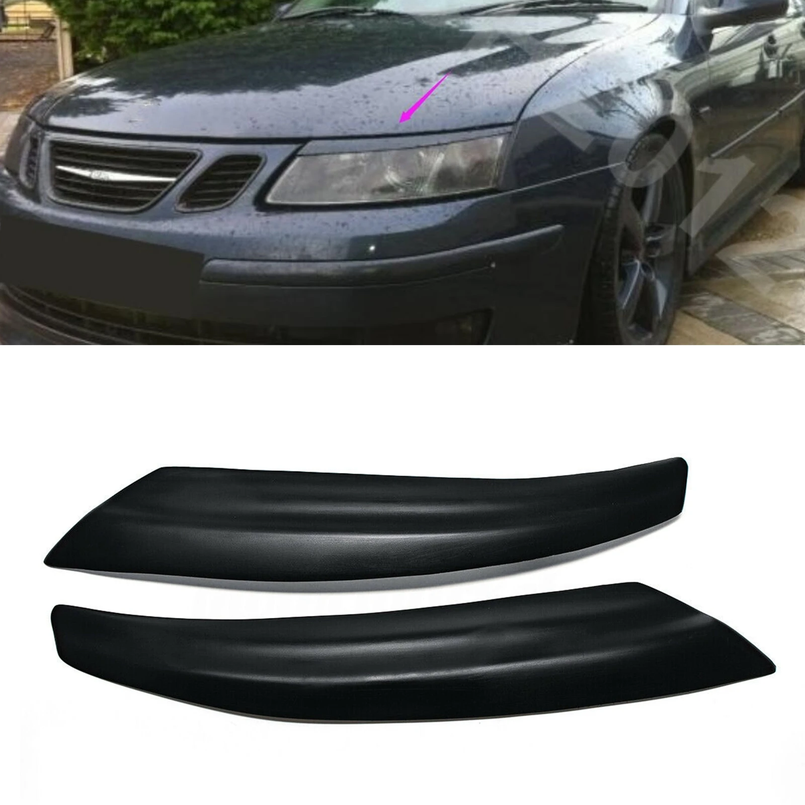 

2PCS Car Headlight Eyebrow Sticker Headlamp Eyelid Trim Front Head Light Brow Cover Guard For Saab 9-3 2002-2007