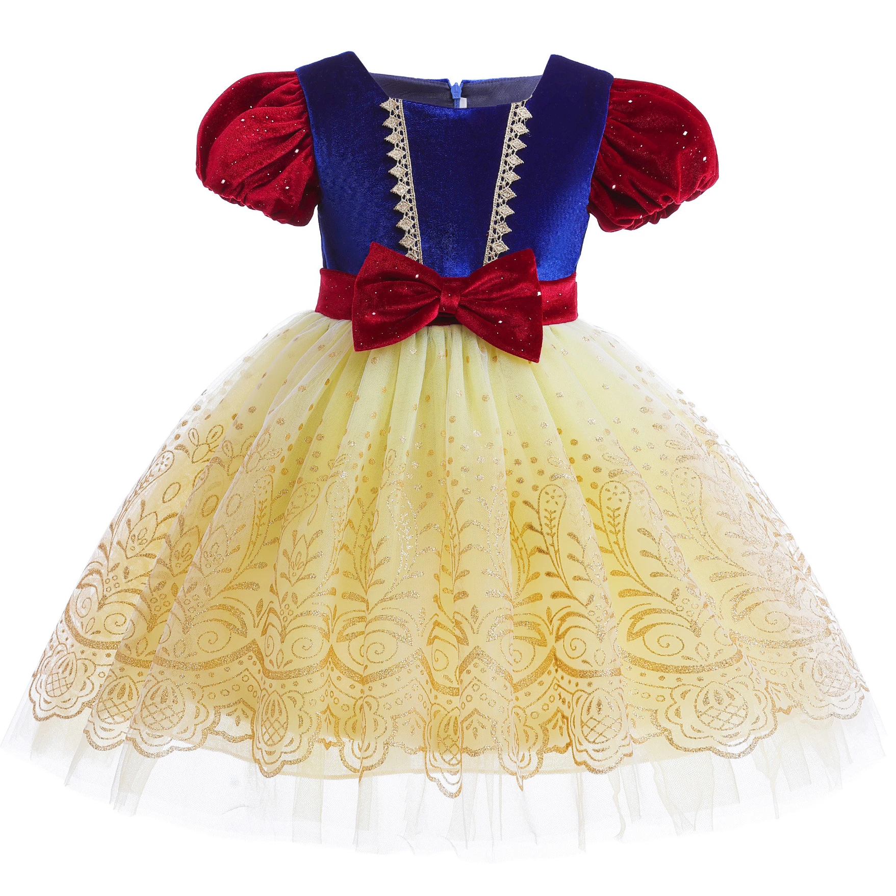 Girl Lolita Style Velvet Bubble Sleeves Mesh Dress Party Role Play Children's Clothing 2-10Y