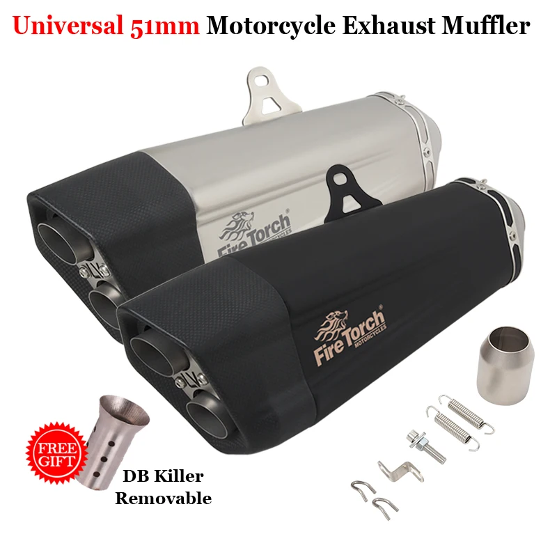 Universal Motorcycle Double Hole Exhaust Pipe Escape Modify Carbon Fiber Muffler Moto DB Killer For DUKE 790 MT09 R3 Z900 CBR500