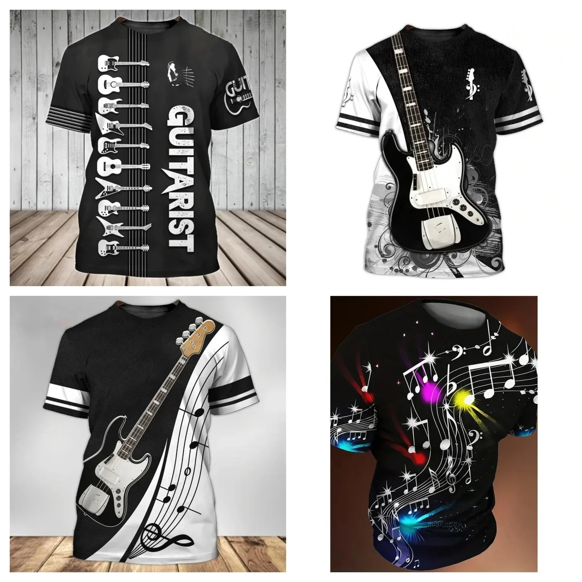 

3D Printed Musical Note Art Guitar T-Shirt For Men Pop Music Pattern T Shirts Summer Casual Tees Round Neck Tops Short Sleeves