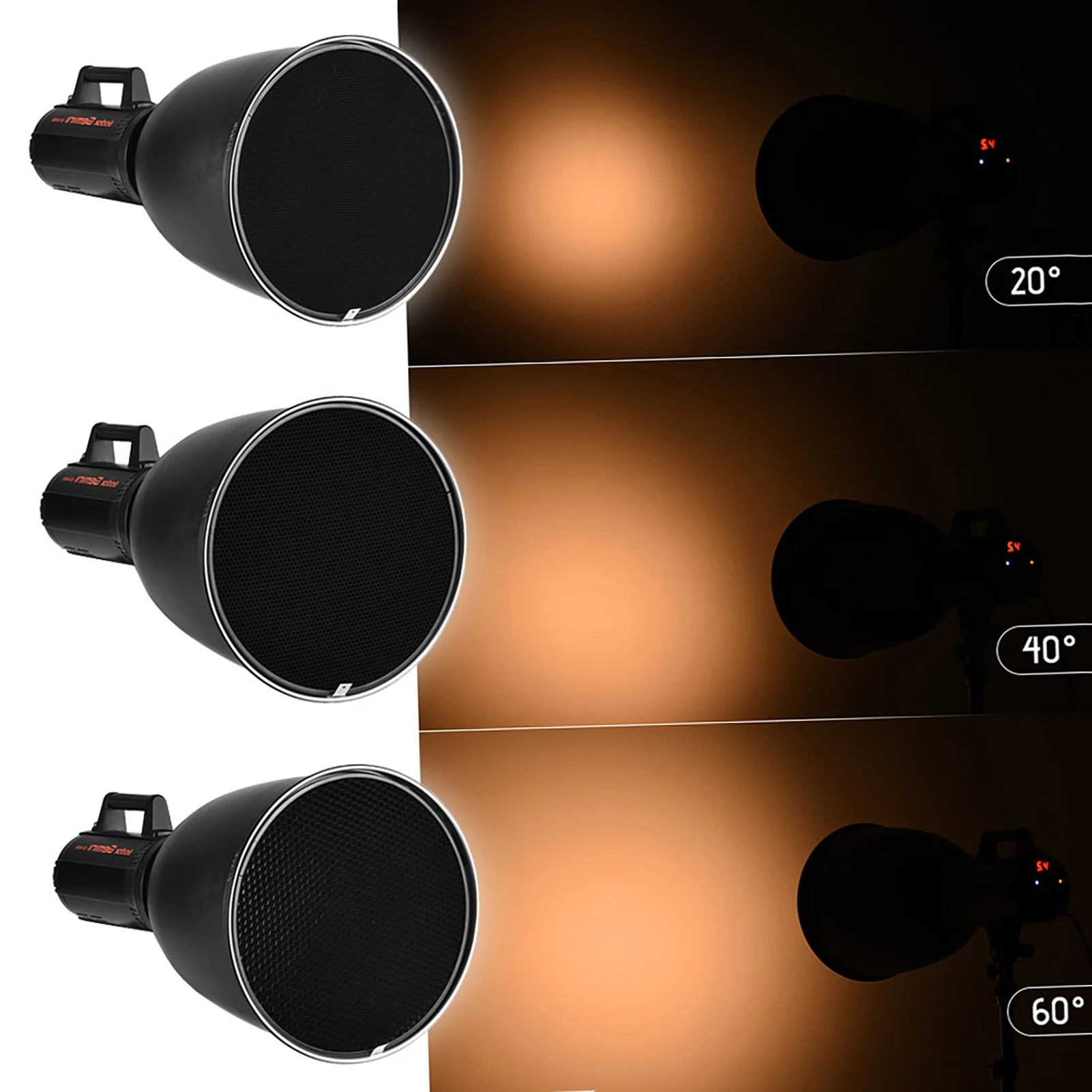 

45 Degree 11-Inch Bowens S-Type Mount Reflector Diffuser Shade Lamp Shade with 20° 40° 60° Honeycomb Grid for Bowens Mount Studi