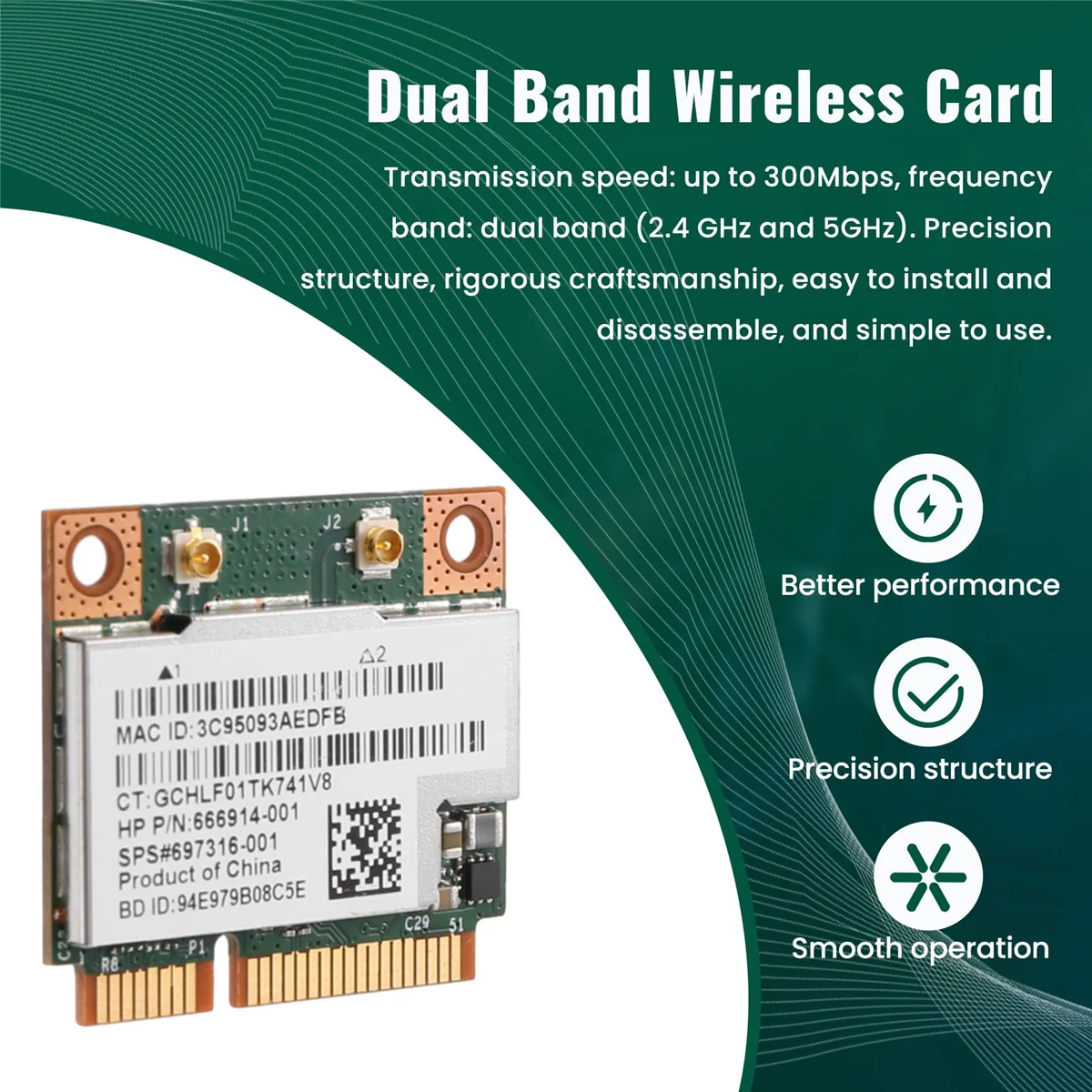 بطاقة RISE ثنائية النطاق 2.4+5G 300M 802.11A/B/G/N Wifi Bluetooth 4.0 لاسلكية نصف بطاقة Pci-E صغيرة لـ Hp Bcm 943228 Hmb Sps 718451 -001