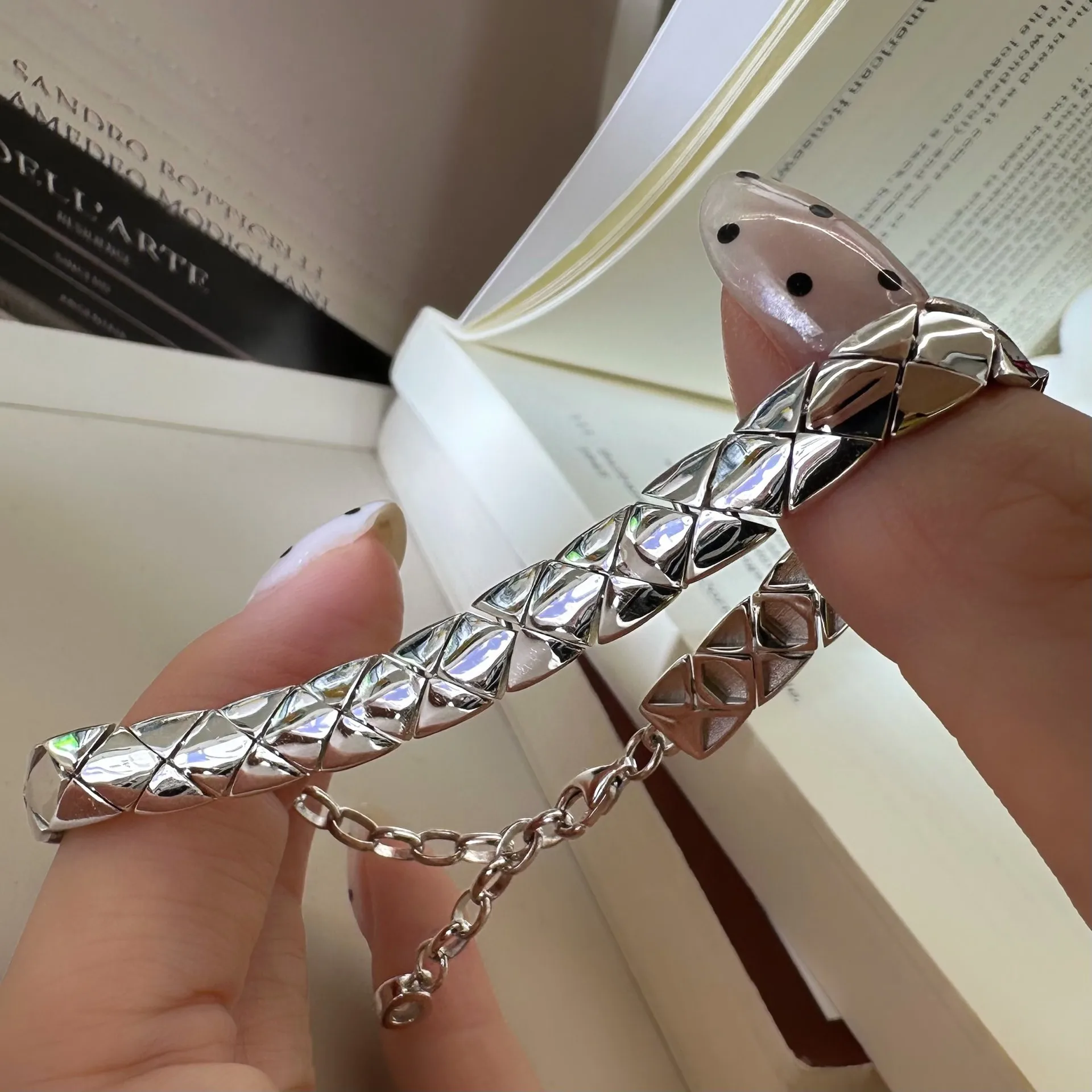 BOCAI New S925 Pure Silver Simple Versatile Checkered Bracelet Women's Selected Gift