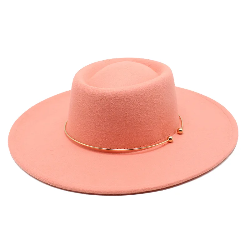 2021 Autumn And Winter New British Style Woolen Metal Woolen Felt Classic Concave Convex Top Hat Big Brim 9 5 Women S Brim Hat