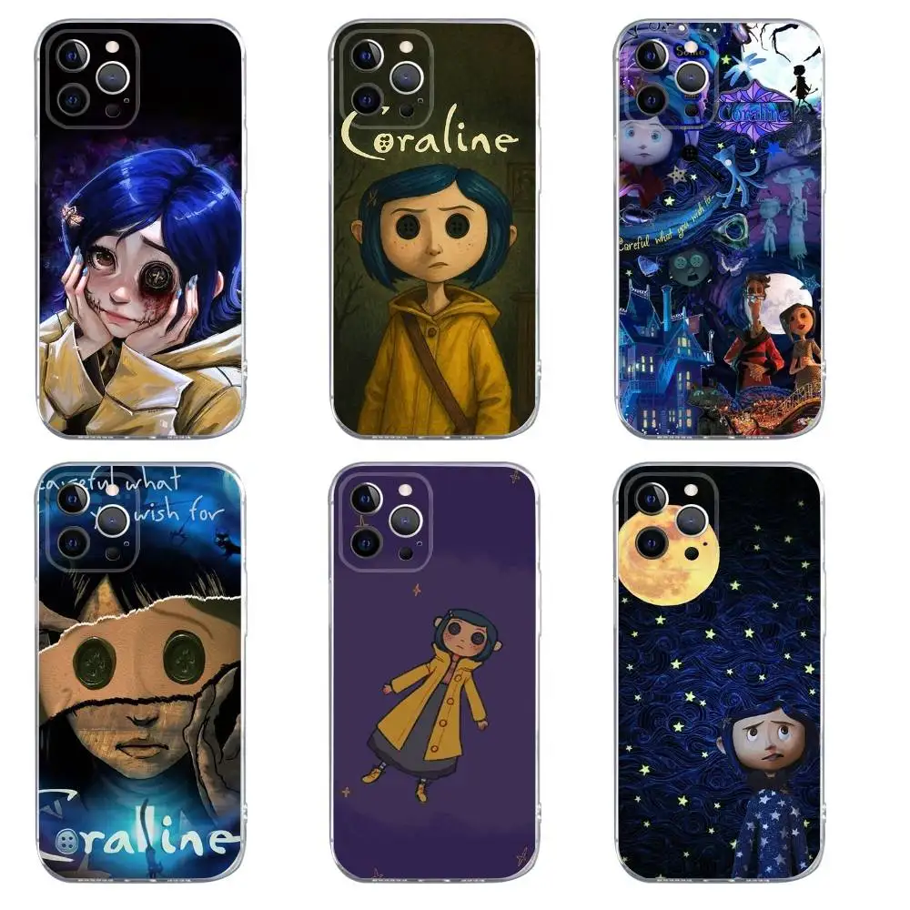 

Cartoon C-CoralineS Tale Phone Case For iPhone 16,15,14,13,12,11,Pro,Max,Xs,Xr,X,7,8,Plus,Mini Silicone Clear Cover