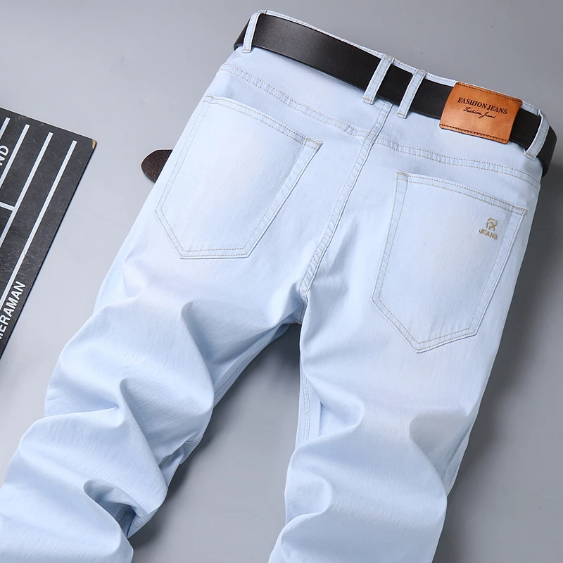 

2024 Brand Top Classic Style Men Spring Summer Jeans Business Casual Light Blue Stretch Cotton Denim Male Trousers