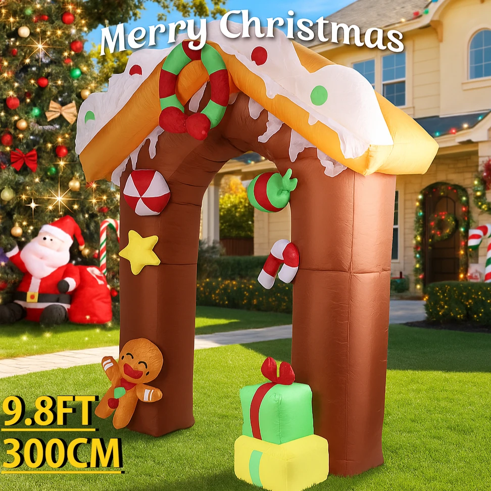 

9,8 футов надувная игрушка пряничный домик арка Рождественский двор газон украшение для вечеринки со светодиодной подсветкой Рождественские товары для дома орнамент подарки