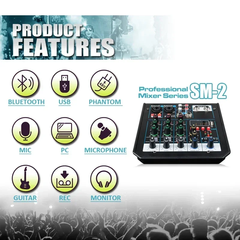 USB Bluetooth Reverb Processador De Áudio, Conferência ao ar livre Mixer, Live Sound Card, Live Recording, 4 Canais