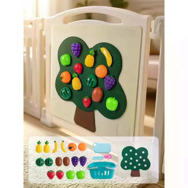 1 Juego de frutas, juegos de cocina, tablero de fieltro para bebé, juguetes de comida, pegatina de pared, habilidades motoras finas, juguete educativo para edades tempranas