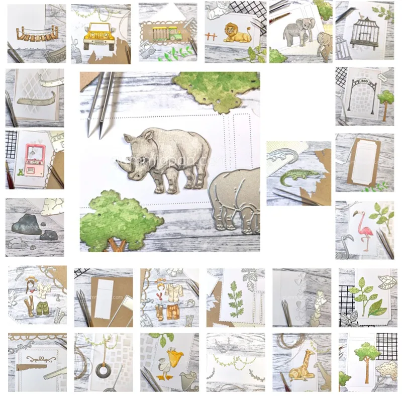 Elephant Lion 2025 New Zoo Giraffe Heart Animal Bridge Metal Cutting Dies Stamps Scrapbooking Stencil Photo Album Card DIY Paper