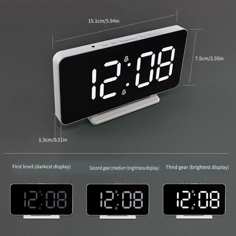 Bedside Clock com alarmes duplos Data leitura temperatura Display LED diminuído