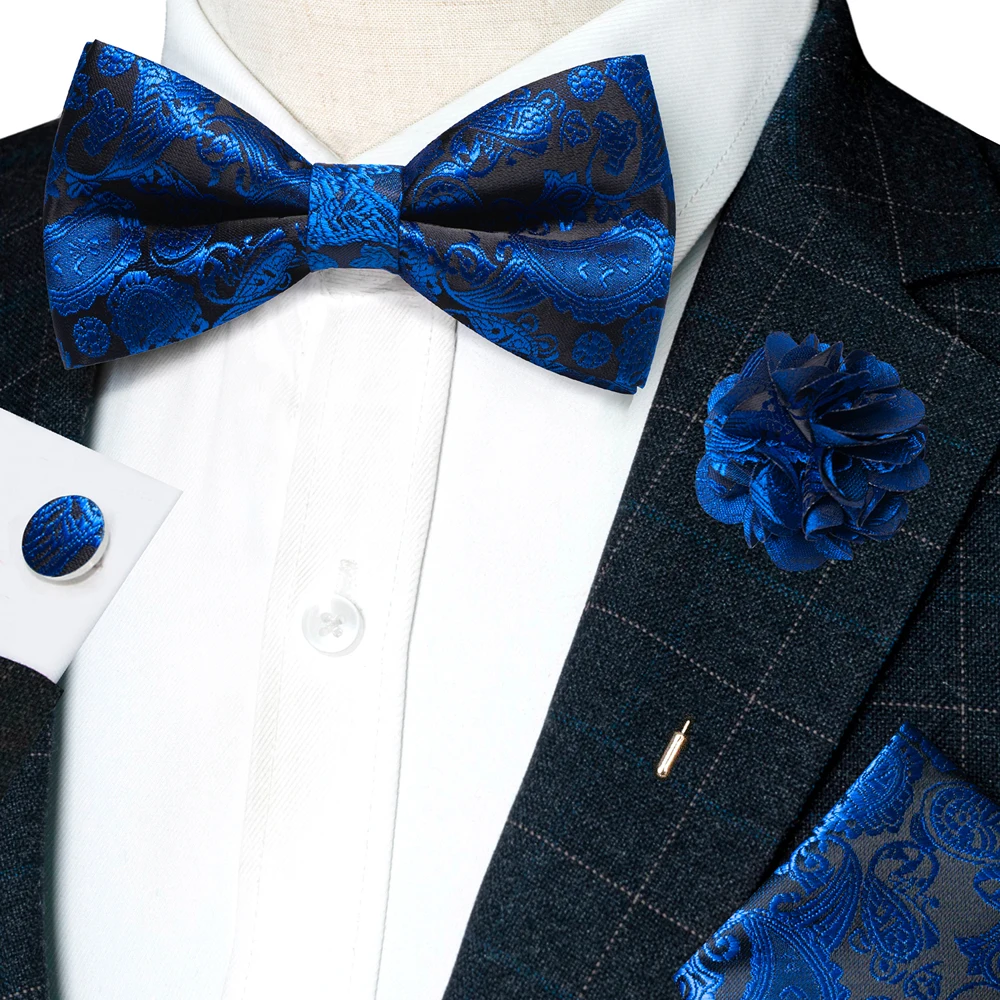 Champagner-Seiden-Jacquard-Paisley-Fliege für Herren, Brosche, Einstecktuch, Manschettenknöpfe-Set, vorgebundene Fliege mit Schmetterlingsknoten für Männer, Hochzeit, Geschäft – Detail 12