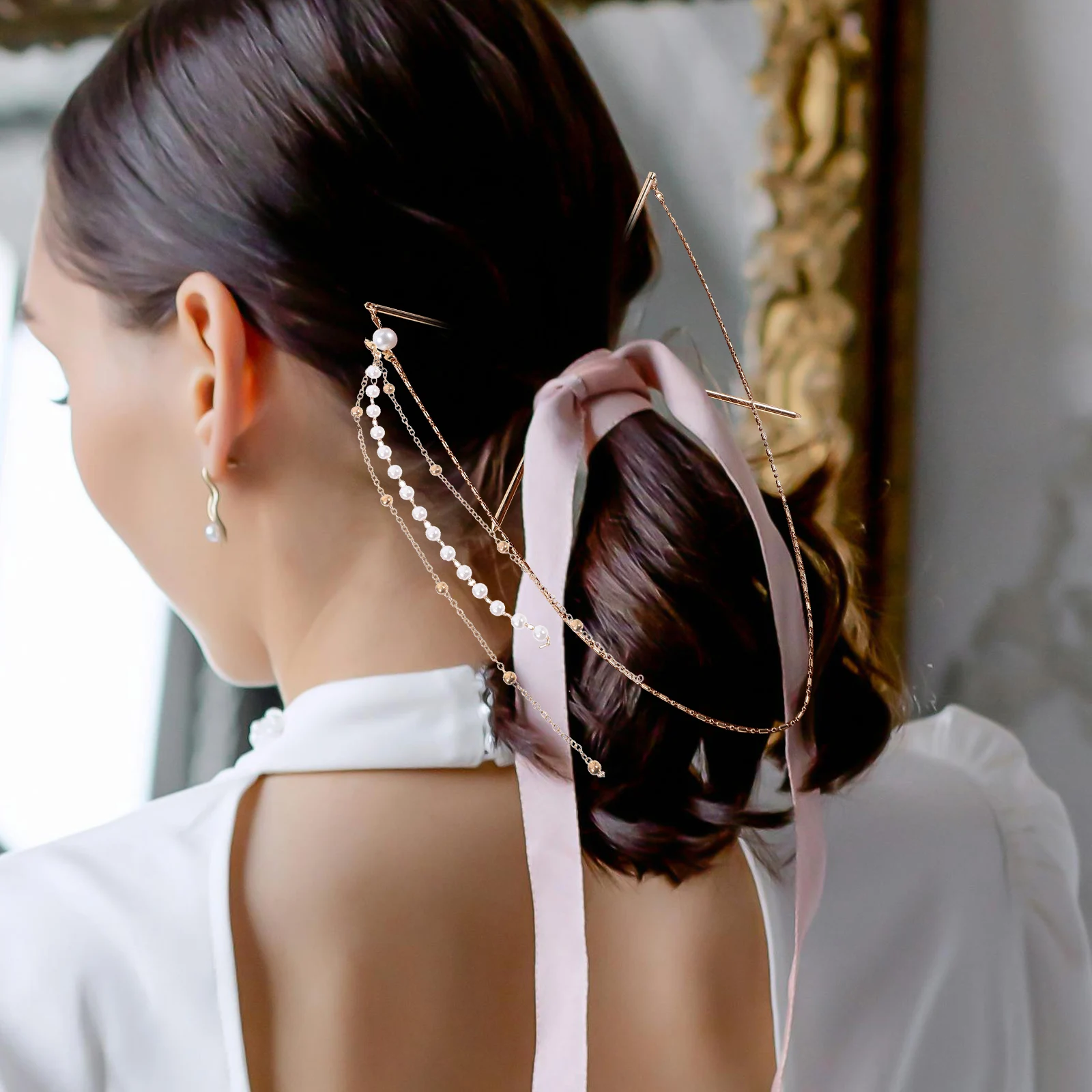 

Vintage Chinese Style Hairpin Double Chain Tassel Hair Fork Safe and Durable for Most Hairstyles Easy to Match