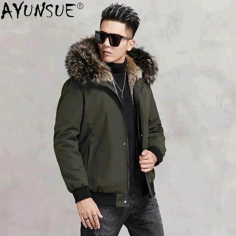 AYUNSUE Winter Hooded Warm Real Fur Coat Men Natural Raccoon Liner Mens Parkas Casaul Men's Clothes 2025 Veste Homme WPY4102