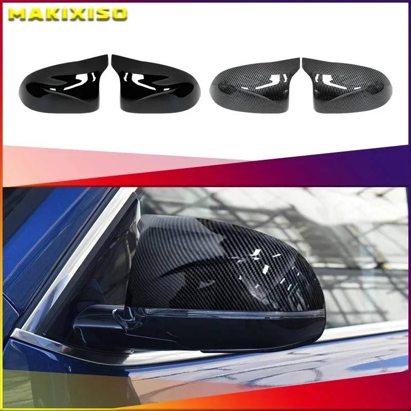 

Bright Black Caps Carbon Fiber Style Auto Car Rear View Side Mirror Cover Trim For BMW F25 X3 F26 X4 F15 X5 F16 X6 2014 15-18