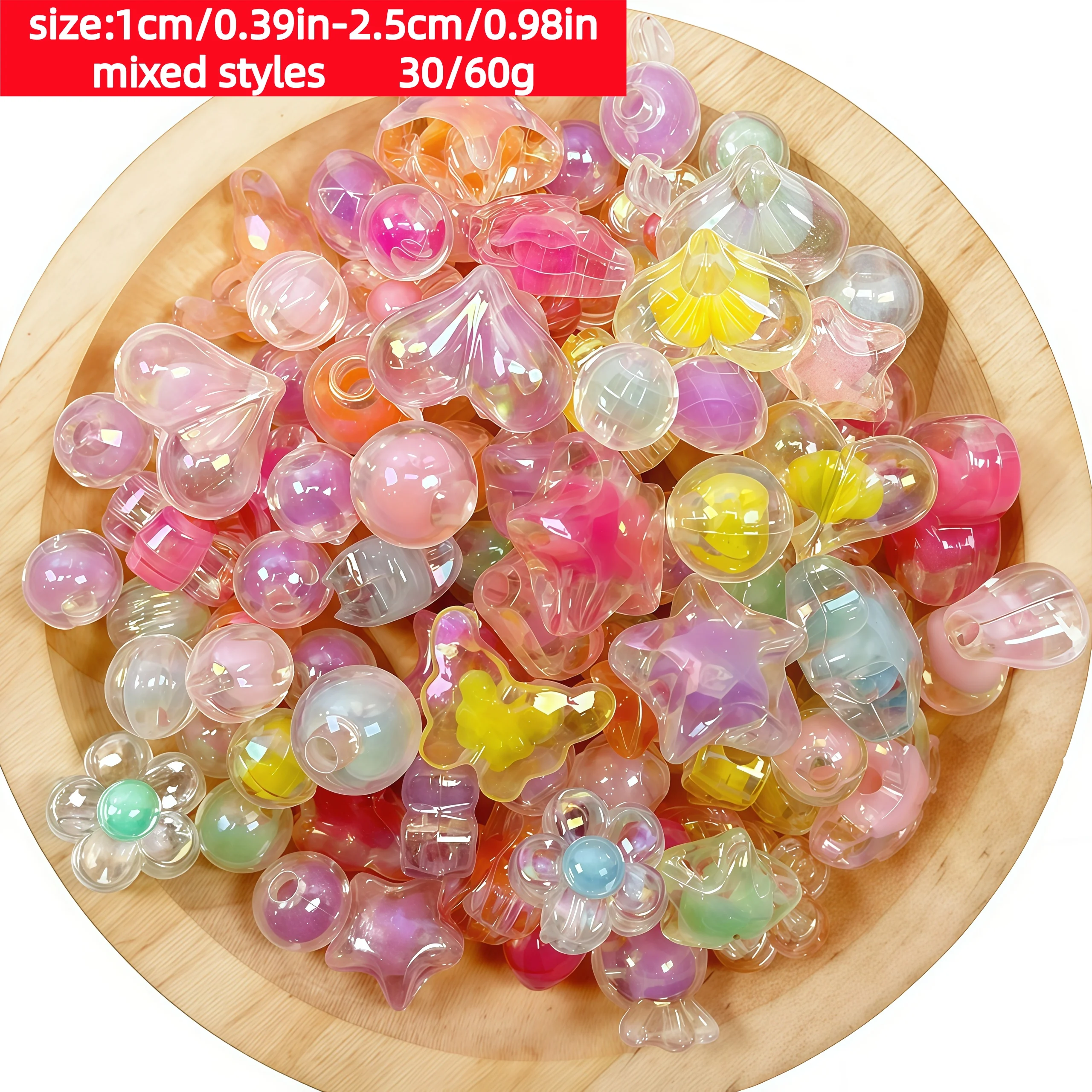 1-2,5 cm, 30/60 g, DIY-Perlen in verschiedenen Farben, verstreut, können für verschiedene Dekorationen verwendet werden, wie z. B. Armbänder, Halsketten usw.