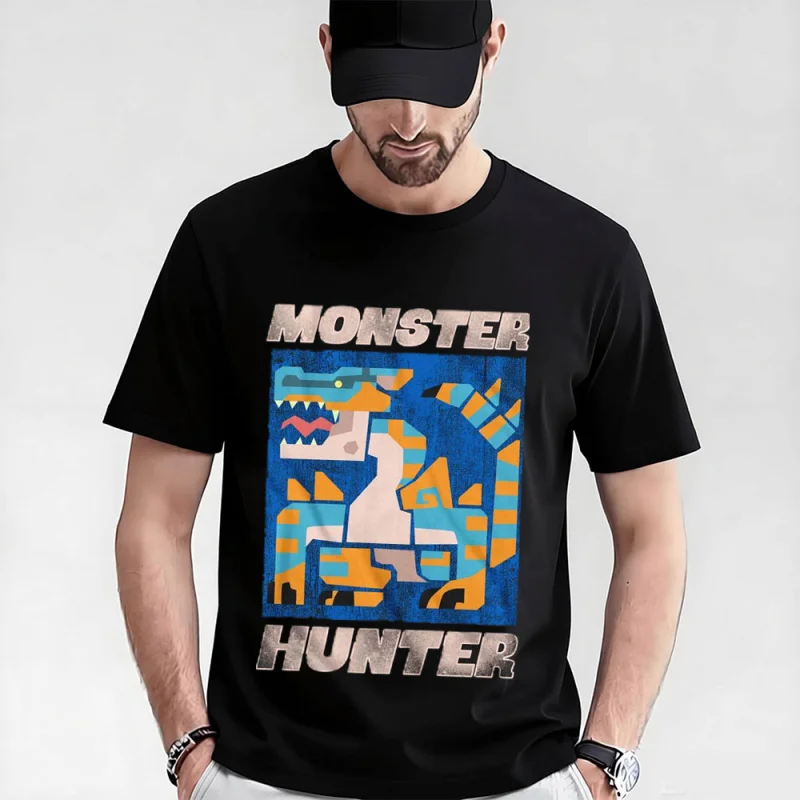 

scray black Monster hunter world gift t shirt for men Cartoon Video game MHW Graphic Tee Y2K Clothes All size tops S-6XL