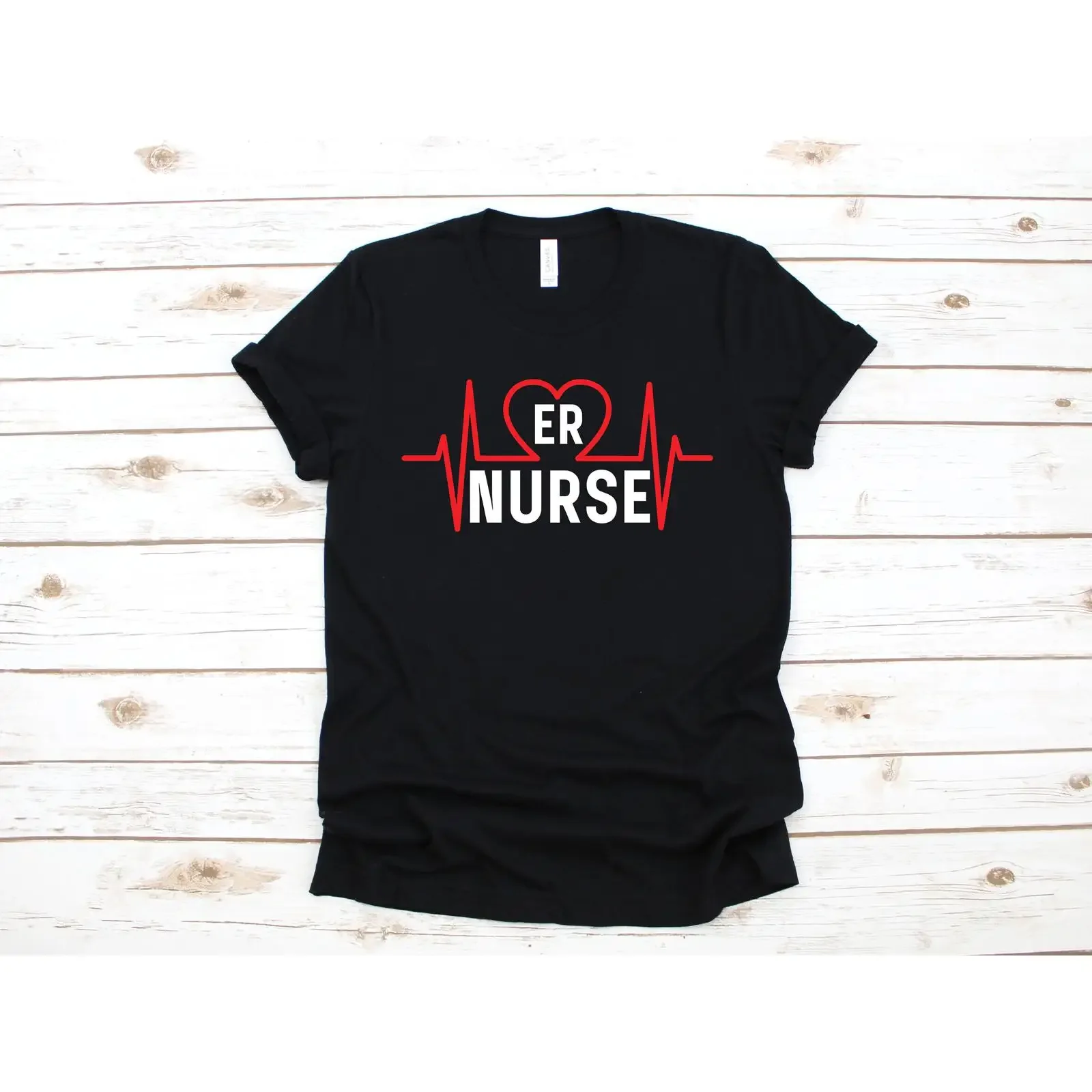 ER Nurse Heartbeat EKG Print T Shirt Emergency Room Nursing Student Graduation Appreciation  Casual vintage Washed homme
