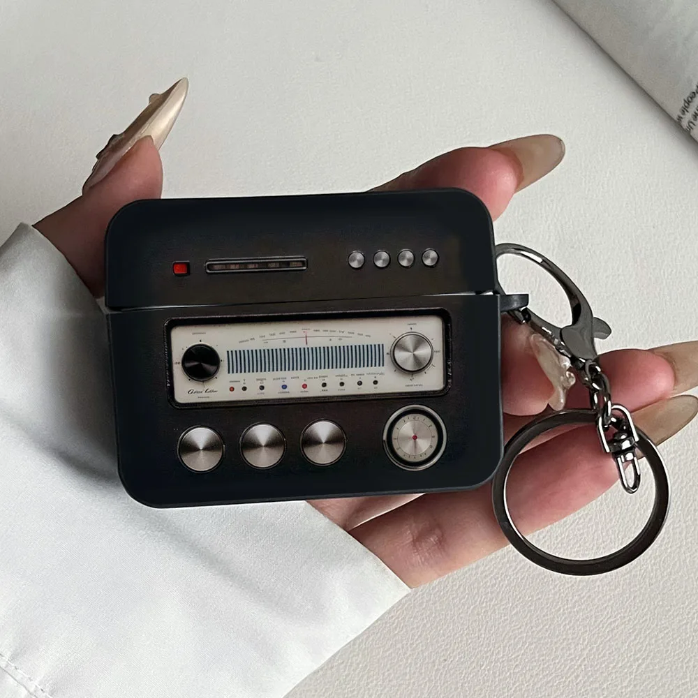 Cute Retro Radio Black Square Earphone Cases for AirPods Pro3/Pro2/Pro Headset Case Shockproof Protective Cover AirPods 1/2/3/4