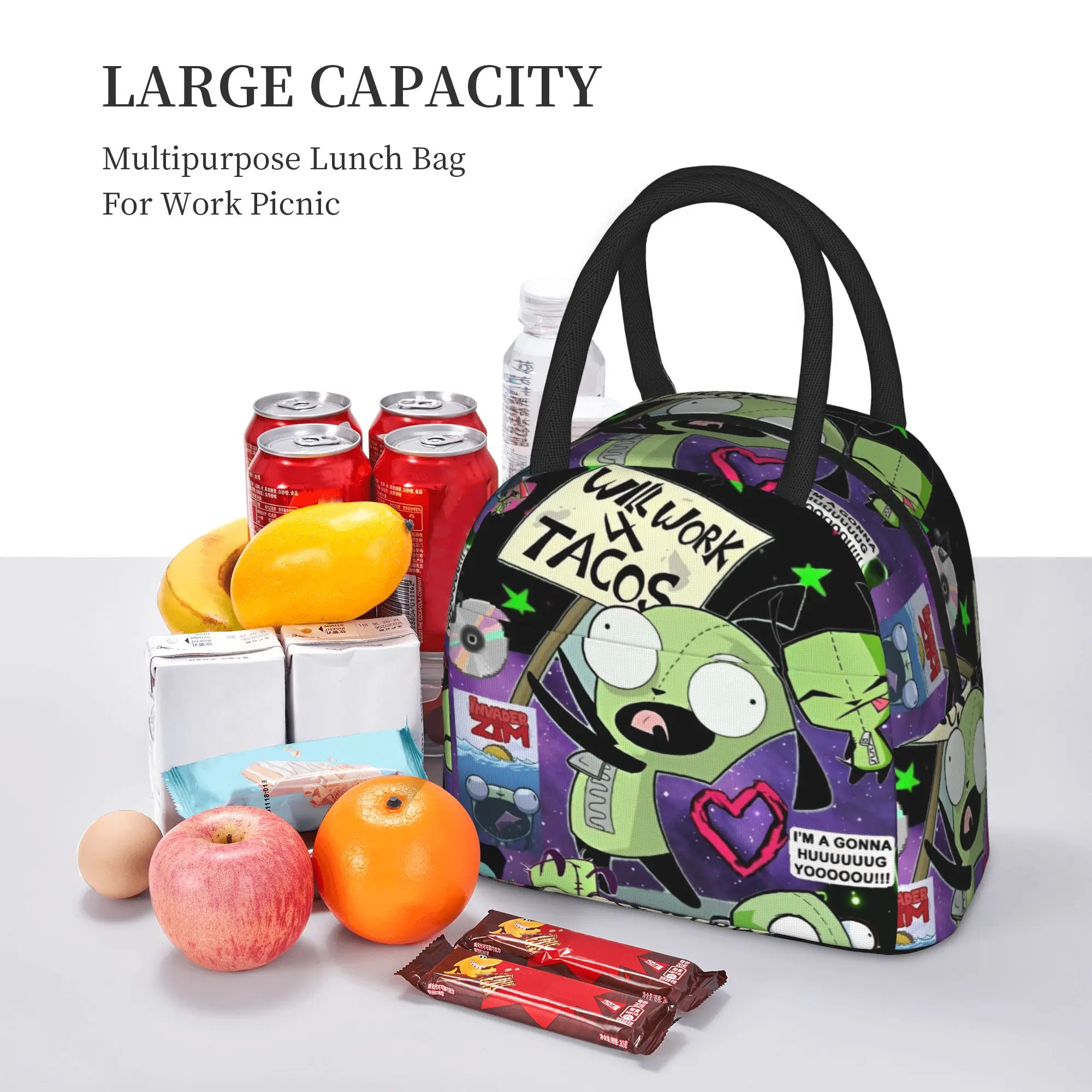 Invaders Zim Gir Insulated Lunch Bag Cooler Bag Meal Container  Portable Tote Lunch Box Food Storage Bags - view 6