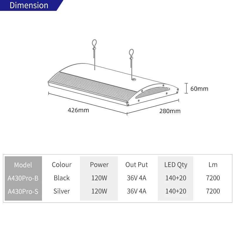 Week Aqua A430Pro LED Aquarium Light 120W RGB UV Full Spectrum Hanging Plant Grow Lamp For 60cm To 90cm High Tech Aquascaping view 6