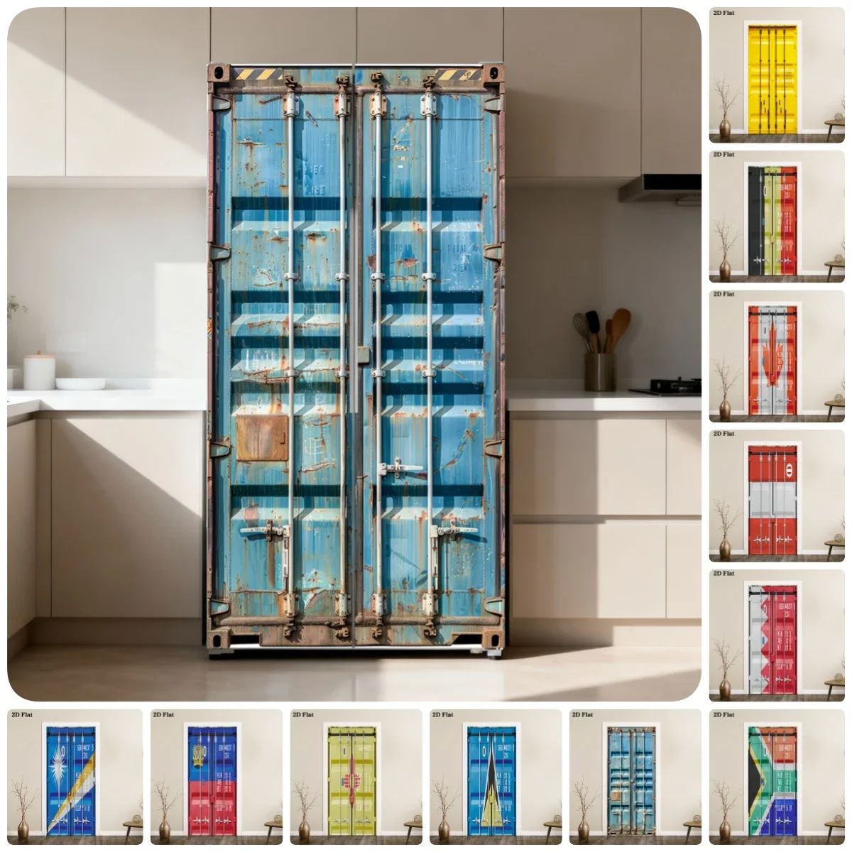 Vintage Shipping Container Door Sticker Waterproof Full Door Covered Wallpaper Self-adhesive Sticker for Wall Decals Home Decor