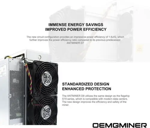 MM Bitmain Antminer Dash Miner D9 Hashrate 1770G Moc 2839W Wbudowany zasilacz