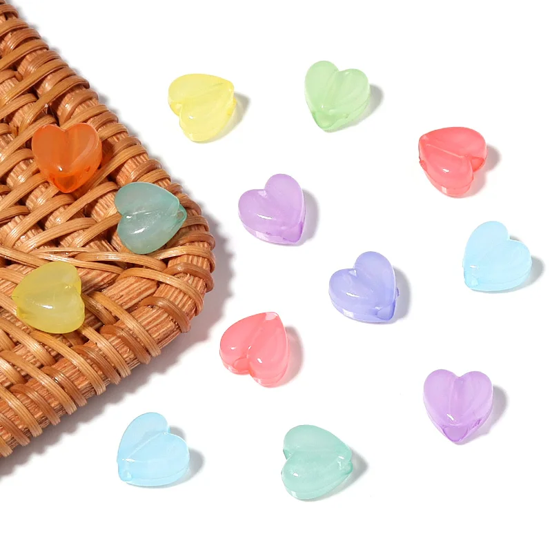 100pcs/Lot Candy Color Heart Shape Acrylic Beads Big Hole Bead for Jewelry Making Loose Beads Diy Bracelet Necklace for Child