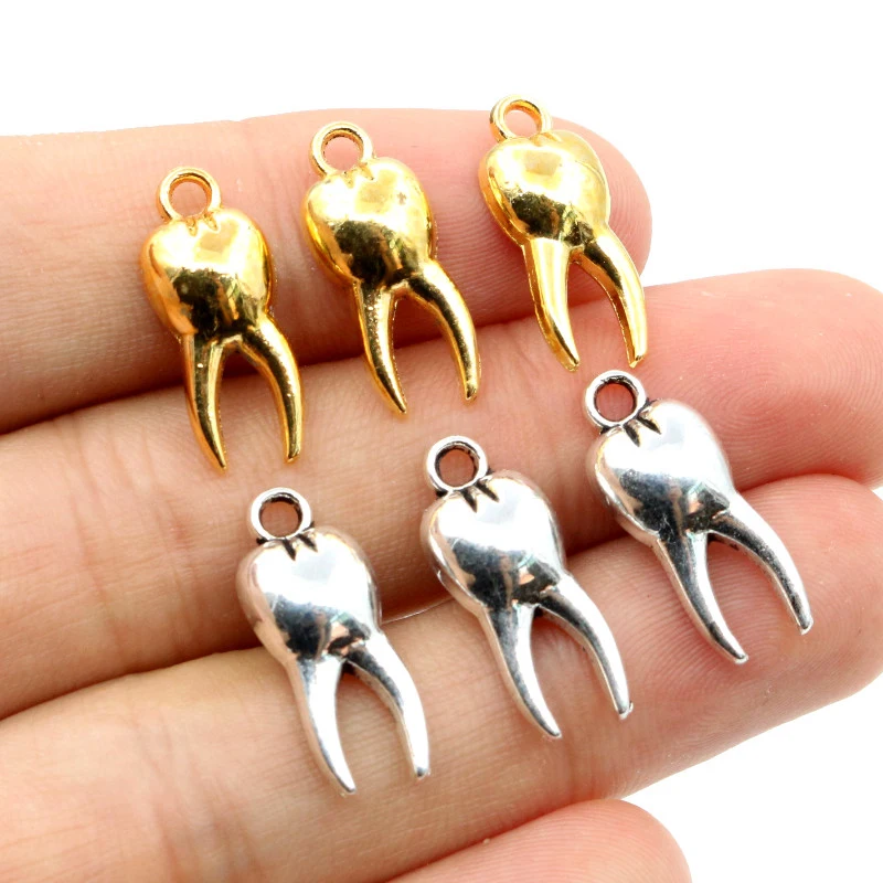 19x8mm 30pcs Antique Silver Plated Gold Tooth Handmade Charms Pendant:DIY for bracelet necklace