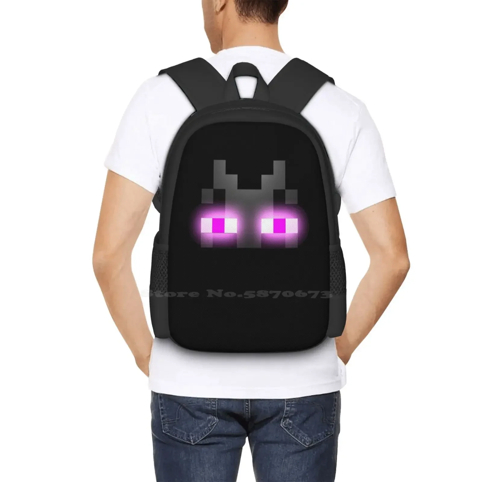 Mochila con diseño de patrón de Enderman para estudiantes, color negro