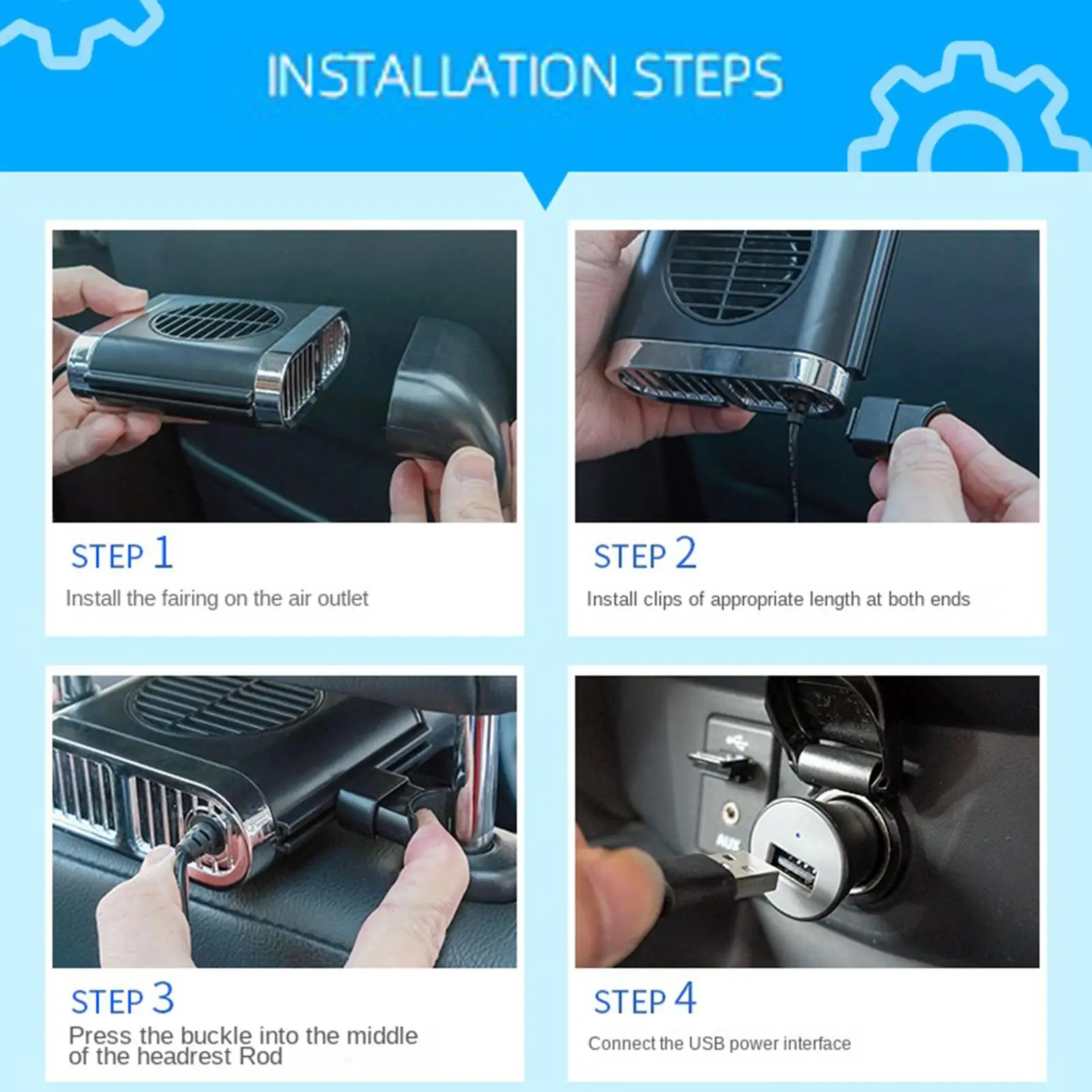 Car Seat Fan USB Charging Powerful Wireless Rear Seat Headrest Cooling Ac For Summer Hot Weather Road Trip Long Drive Travel