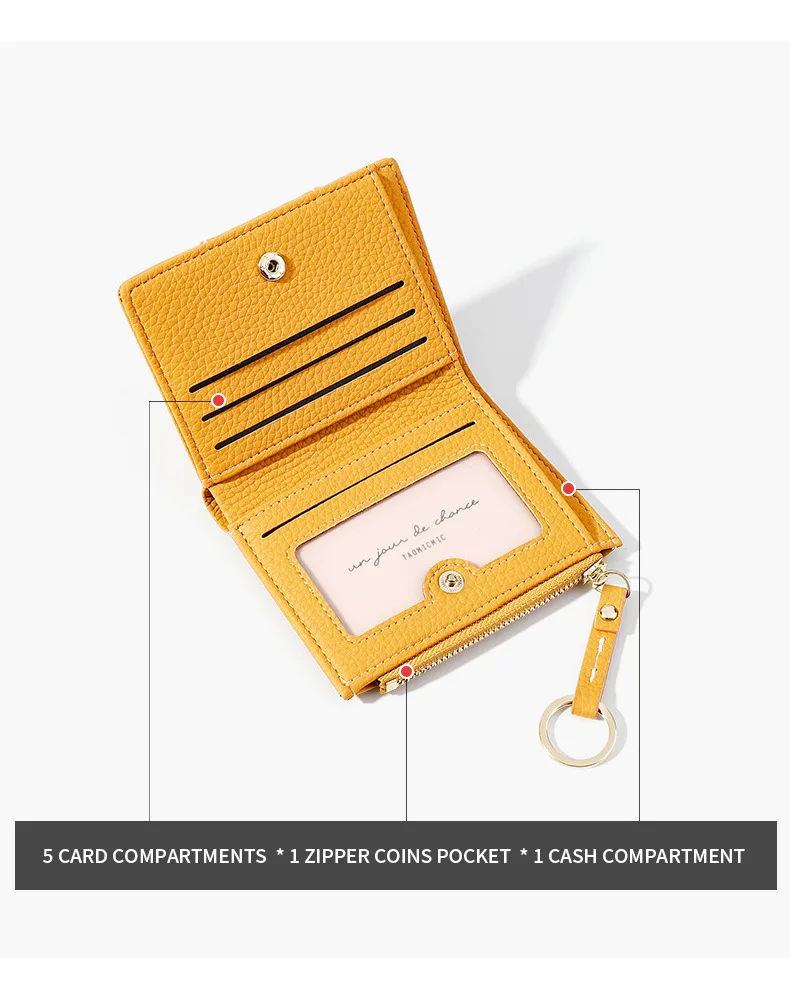 NewFashionable Compact Ladies Wallet Zipper Two-Fold Money Clip Korean Style Multifunctional Coin Purse Simple Design