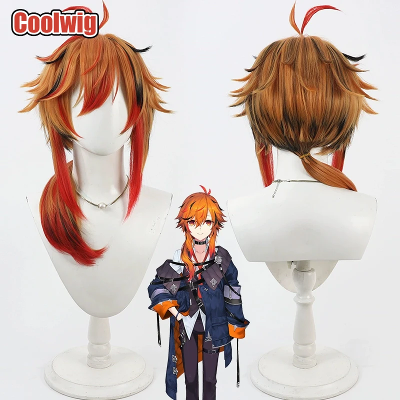 

Coolwig Synthetic Hair Kazami Kuku Cosplay Wigs Virtual YouTuber Kazami Kuku Long Orange Mixed Red Black Wig Heat Resistant