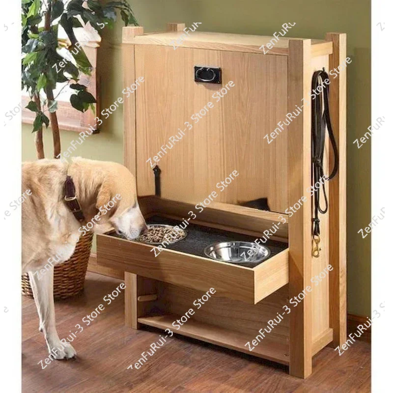 

Wood Pet Food Container Dispenser Stand Storage Cabinet for Dispenser Dog Storage Food Container Pet Food Storage