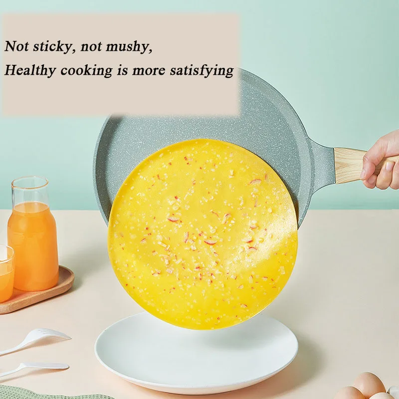 20/24/28cm Crepe Pancake Pan Aluminum Flat Pan with Compound Multilayer Base And Wooden Handle Kitchenware Crepe Maker