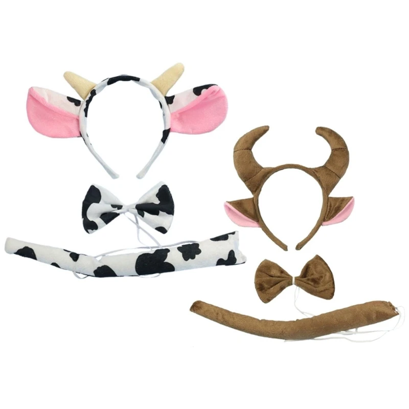 

3 Pcs/set Cow Animal Headwear Set Kids Girls Boys Headbands Bow Tie Halloween fo