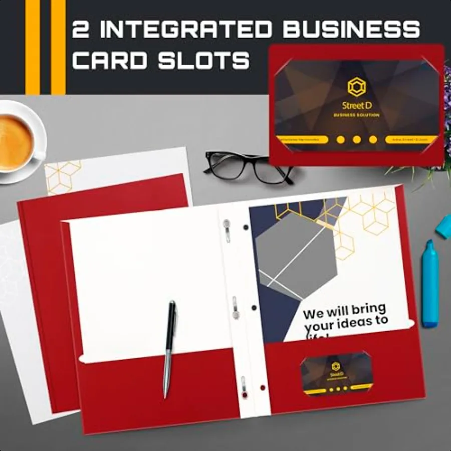 Red Paper 2 Pocket Folders with Prongs 50 Pack Matte Texture Letter Size Paper Folders 50 Pack with etal Prong Fastener Clips R