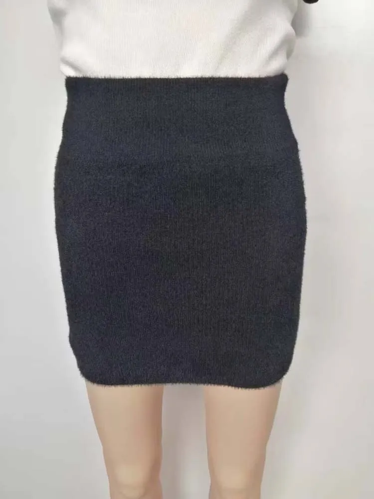 Inverno vison veludo saia cor sólida quente macio peludo saias femininas elegante uma linha magro elástico ajuste saia 2025 novo