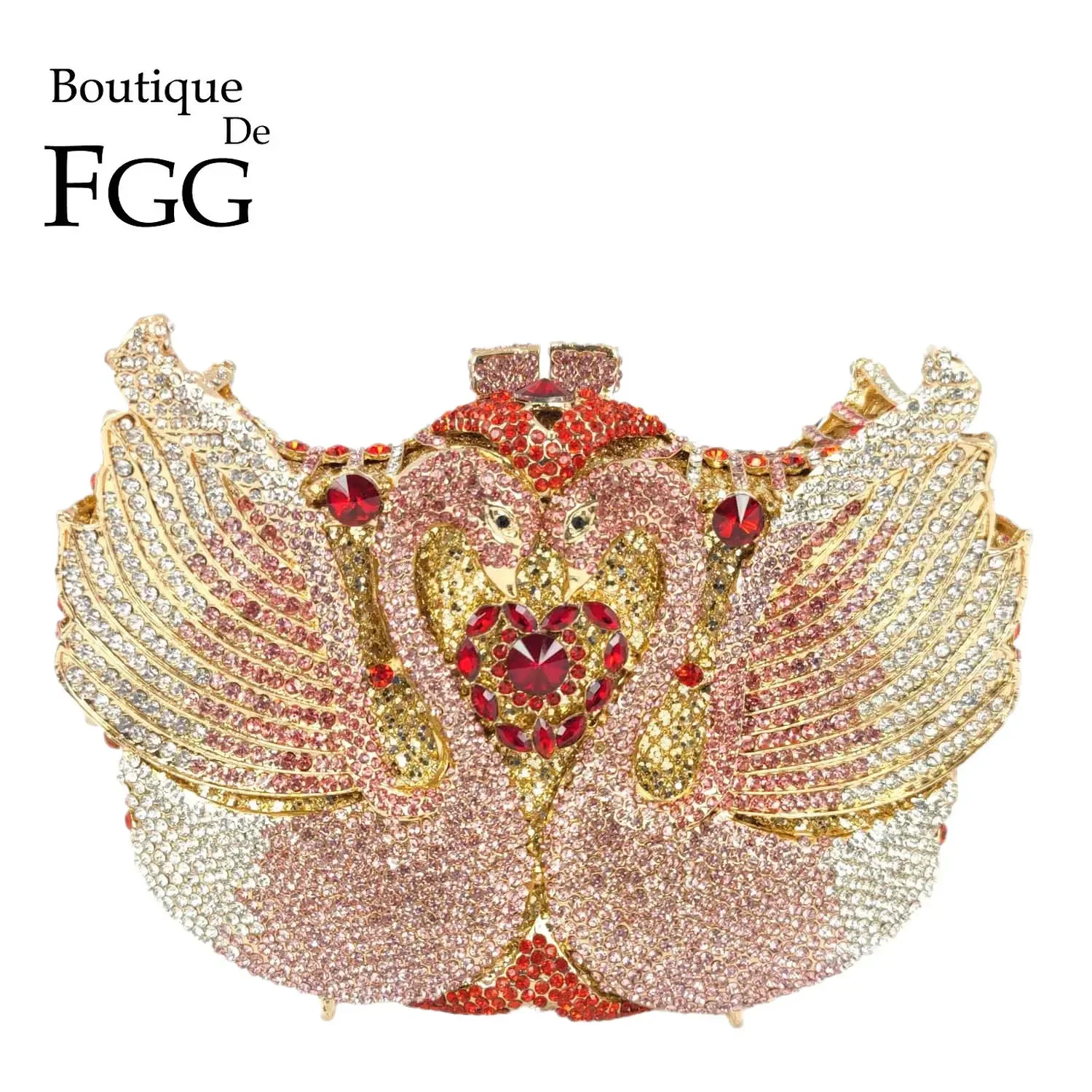 

Boutique De FGG (in stock) Women Swan Clutch Evening Bags Brides Animal Rhinestone Purses and Handbags Luxury Designer Bag