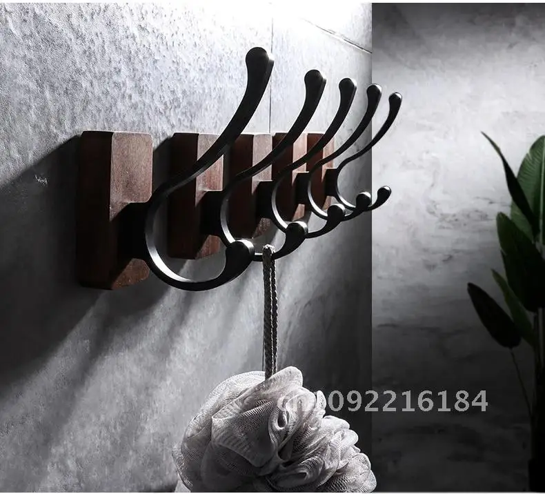 Nordic simple wood hook beech walnut square hook hanging hole-free paste wall creative hook