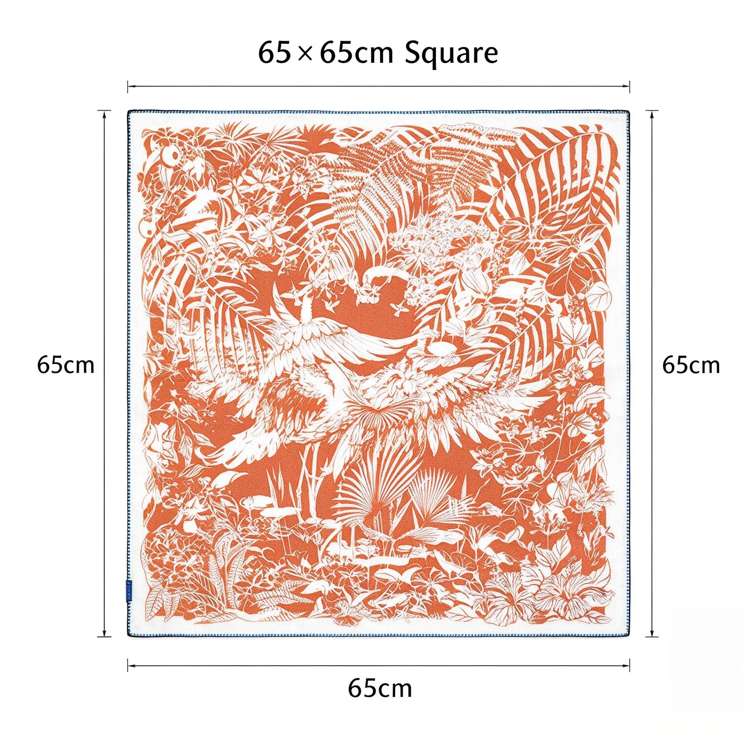 シルクウール製の正方形スカーフ、女性用、65x65cm、オレンジ色、トロピカルジャングル、鳥、ヤシの木柄、両面使用可能、ヘッドスカーフ、ネックチーフ、バンダナ、ギフト、防寒用。