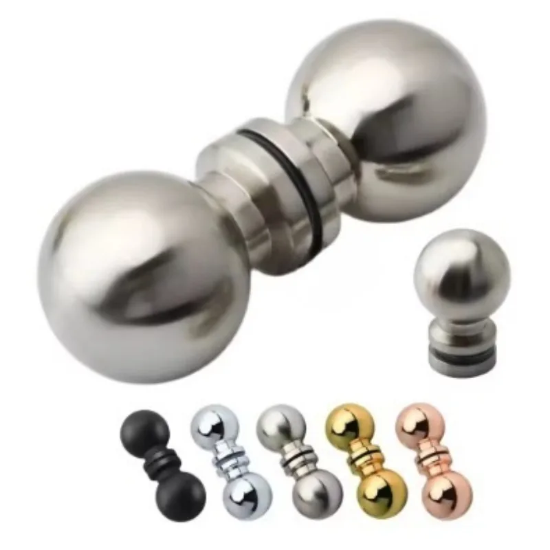 1Piece Solid Aluminum Ball Style Glass Door Knob Entrance Bath Shower Enclosure Rose Gold Black Shiny