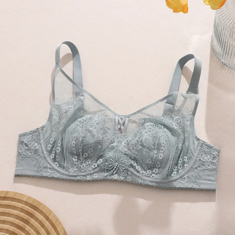 

Women's Plus Size Thin Bra Sexy Lace Mesh Bra Cotton Thin Cup Wireless Push Up Minimizer Bralette 70-90BCD CW9470