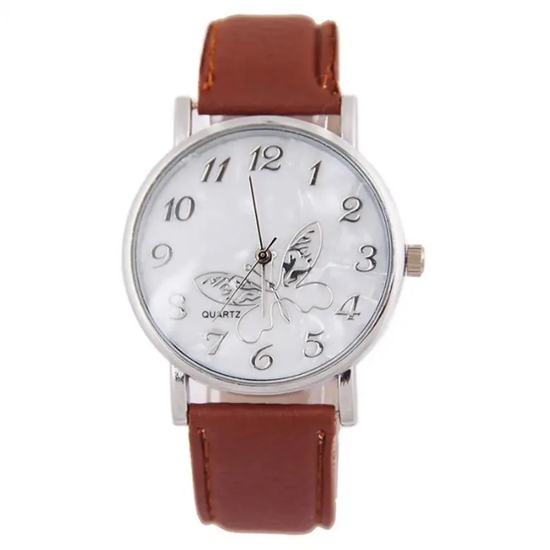 Fashion Women Casual Butterfly Lychee Patterned Quartz Watch Femlae Leather Band Analog Quartz Wristwatch Clock Sk Часы Женские