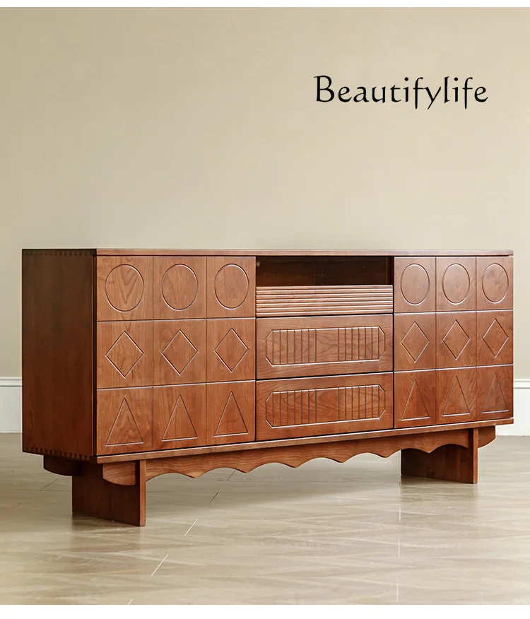 

Cherrywood Solid Wood Sideboard Nordic Retro Living Room Wall-Mounted Entrance Storage Cabinet