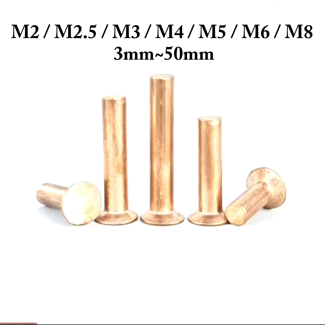 Percussion-type Countersunk Head Pure Copper Rivets GB869 Solid Flat Head & Flat Cone Head Copper Rivets M2, M3, M4, M5, M6, M8